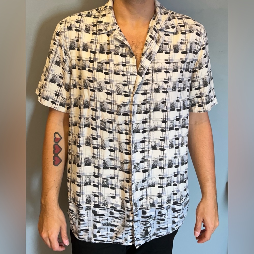 Express Black and White Casual Button Down Shirt